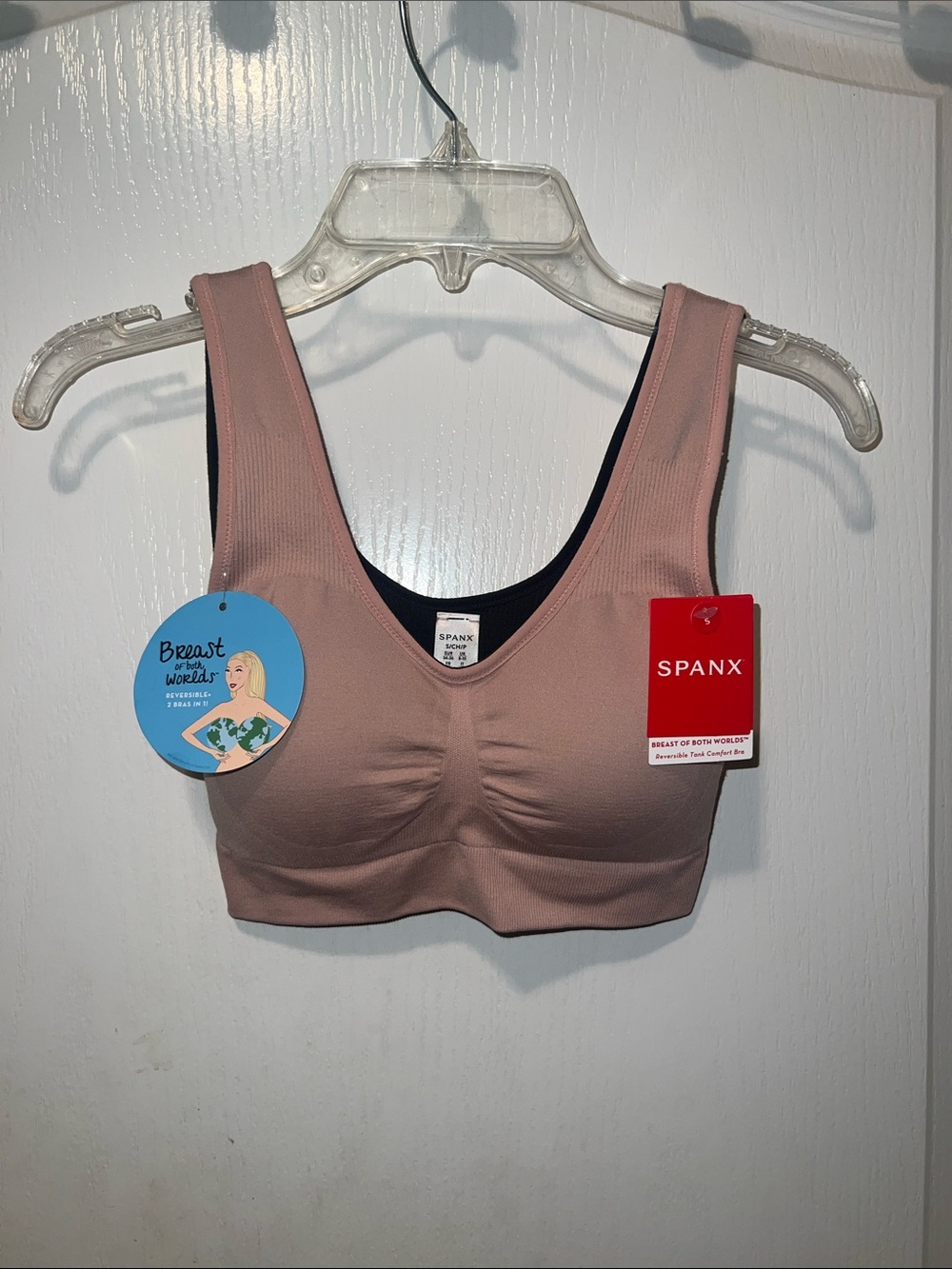 NWT SPANX “Breast of Both Worlds” Reversible Sports Bra in NUDE & BLACK. SZ: S.